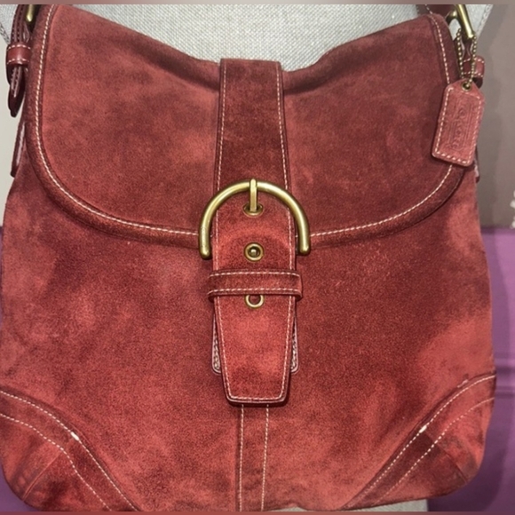 Coach Handbags - Coach Red Suede Shoulder Bag